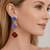 Triple drop dangle earrings, blue purple red stones, gold tone, cushion shape