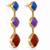 Triple drop dangle earrings, blue purple red stones, gold tone, cushion shape