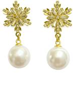 Crystal snowflake and pearl drop earrings, baguette cz stud, bridal jewellery, anti tarnish jewellery
