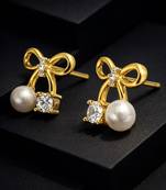 Bow stud earrings with pearl and crystal embellishments, elegant jewellery, anti tarnish jewellery