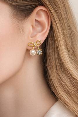 Bow stud earrings with pearl and crystal embellishments, elegant jewellery, anti tarnish jewellery 2
