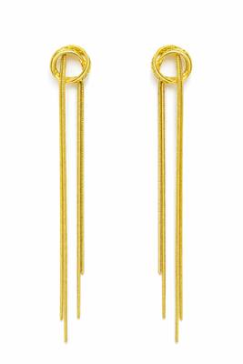 Knot stud earrings with long snake chain fringe tassel drop, elegant dangle style 1