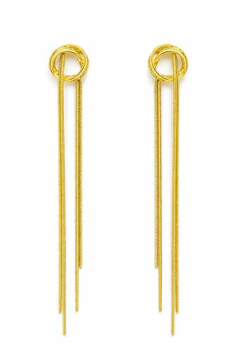 Knot stud earrings with long snake chain fringe tassel drop, elegant dangle style