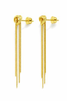 Knot stud earrings with long snake chain fringe tassel drop, elegant dangle style 3