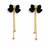 Black velvet bow stud earrings with gold chain tassel drop and ball ends, elegant dangle style