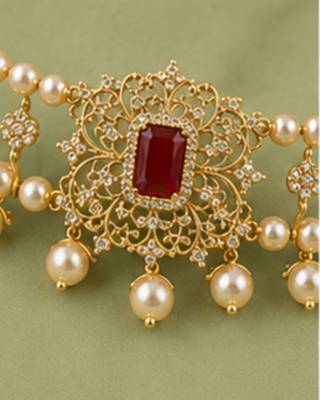 Pearl Choker Necklace Set for Women | Bridal Jewellery Set with Earrings | Red  3