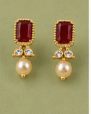 Pearl Choker Necklace Set for Women | Bridal Jewellery Set with Earrings | Red  4