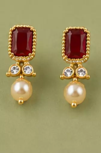 Pearl Choker Necklace Set for Women | Bridal Jewellery Set with Earrings | Red 
