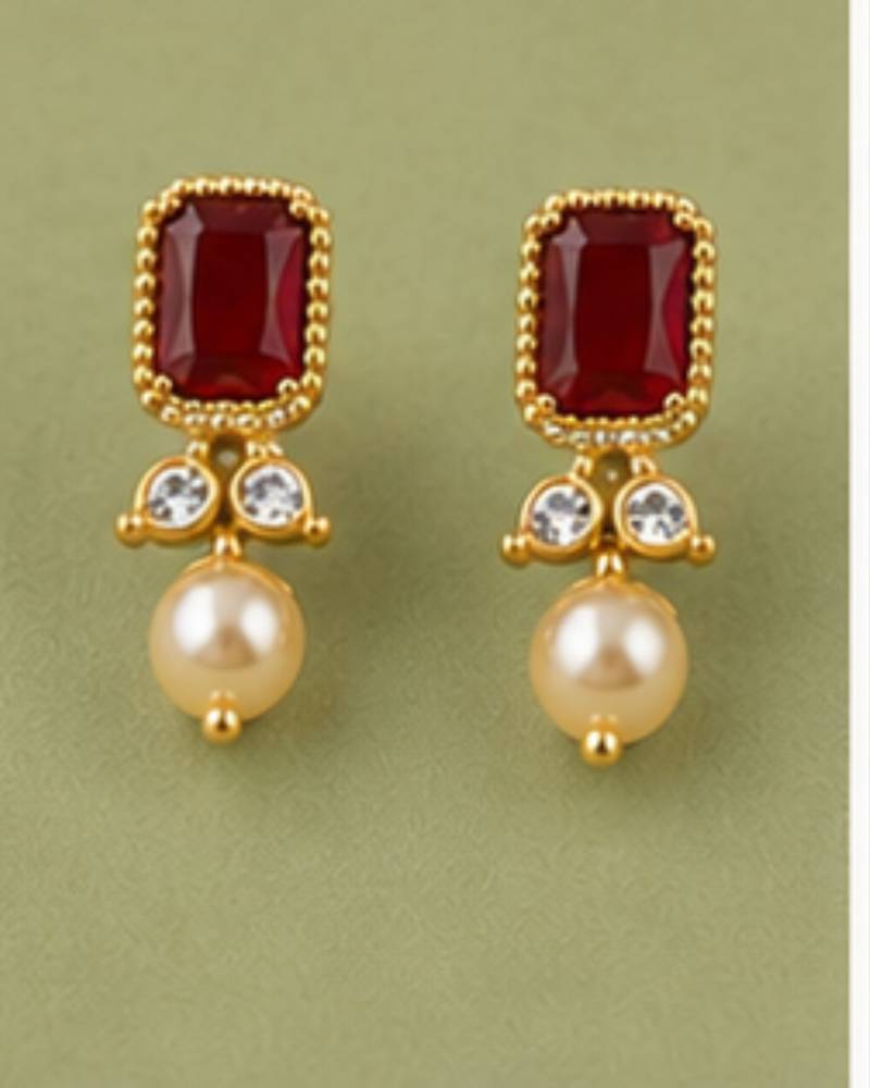 Pearl Choker Necklace Set for Women | Bridal Jewellery Set with Earrings | Red 