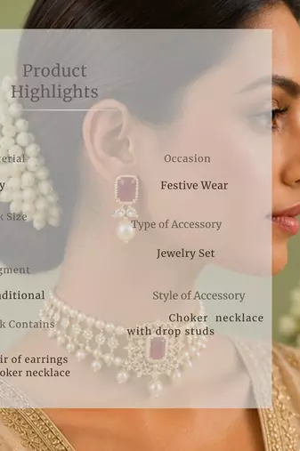 Pearl Choker Necklace Set for Women | Bridal Jewellery Set with Earrings | Red 