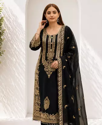 Black Heavy Sequence Embroidered Kurta Palazzo and Dupatta 3pc set