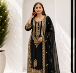 Black Heavy Sequence Embroidered Kurta Palazzo and Dupatta 3pc set