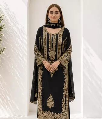 Black Heavy Sequence Embroidered Kurta Palazzo and Dupatta 3pc set