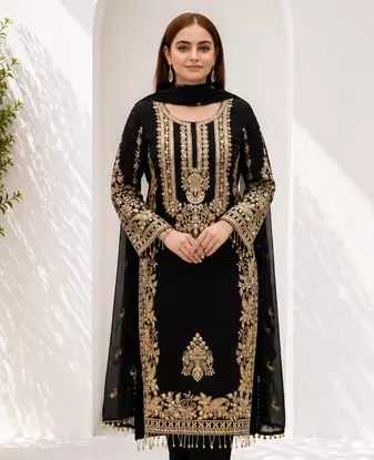 Black Heavy Sequence Embroidered Kurta Palazzo and Dupatta 3pc set