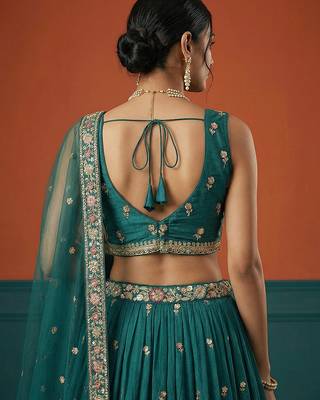 Women's Green Georgette Sequince Embroidered Lehenga Choli with Dupatta 3
