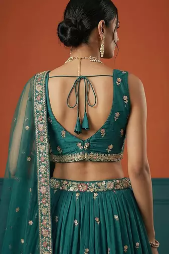 Women's Green Georgette Sequince Embroidered Lehenga Choli with Dupatta