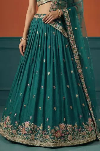 Women's Green Georgette Sequince Embroidered Lehenga Choli with Dupatta