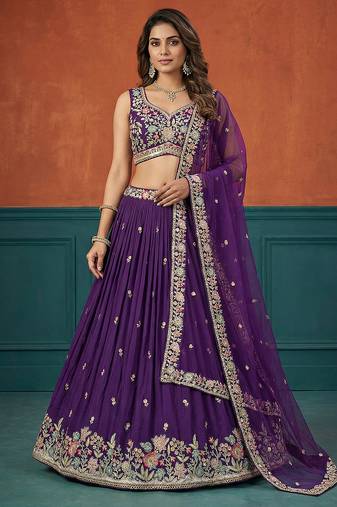 Women's Purple Georgette Sequince Embroidered Lehenga Choli with Dupatta