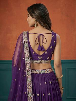 Women's Purple Georgette Sequince Embroidered Lehenga Choli with Dupatta 2