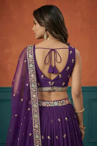 Women's Purple Georgette Sequince Embroidered Lehenga Choli with Dupatta