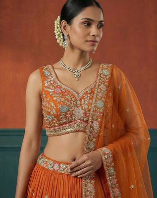 Women's Orange Georgette Sequince Embroidered Lehenga Choli with Dupatta 2