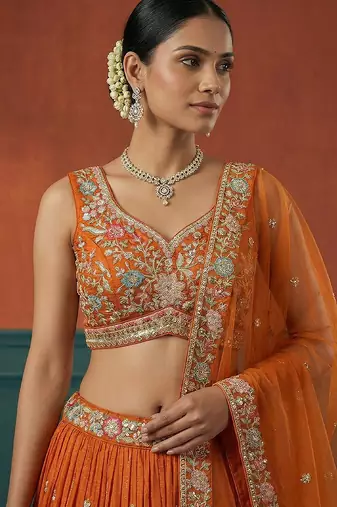 Women's Orange Georgette Sequince Embroidered Lehenga Choli with Dupatta