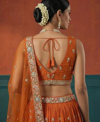 Women's Orange Georgette Sequince Embroidered Lehenga Choli with Dupatta 3