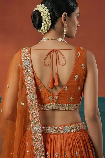Women's Orange Georgette Sequince Embroidered Lehenga Choli with Dupatta