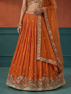 Women's Orange Georgette Sequince Embroidered Lehenga Choli with Dupatta 4