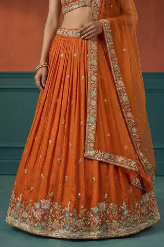 Women's Orange Georgette Sequince Embroidered Lehenga Choli with Dupatta