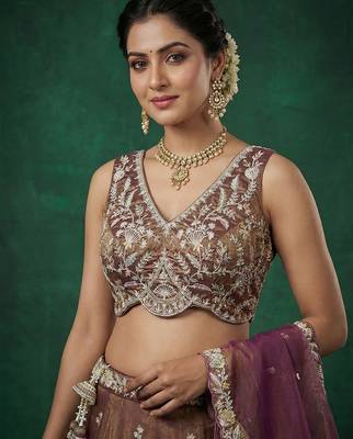 Women's Copper Brown Tissue Moti with Embroidered Lehenga Choli with Dupatta 2