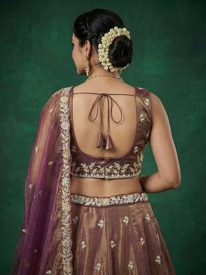 Women's Copper Brown Tissue Moti with Embroidered Lehenga Choli with Dupatta 3