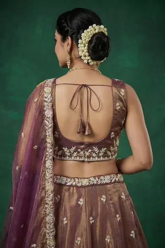 Women's Copper Brown Tissue Moti with Embroidered Lehenga Choli with Dupatta