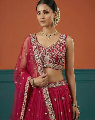 Women's Hot Pink Georgette Sequince Embroidered Lehenga Choli with Dupatta 2