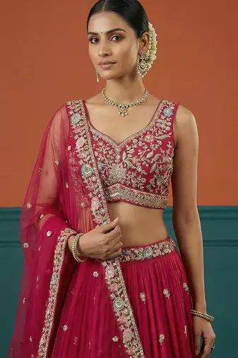 Women's Hot Pink Georgette Sequince Embroidered Lehenga Choli with Dupatta