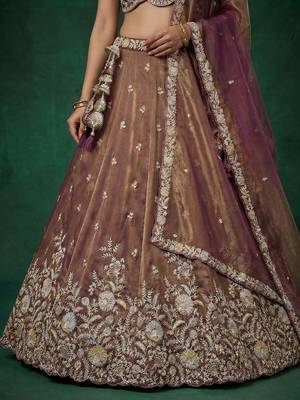 Women's Copper Brown Tissue Moti with Embroidered Lehenga Choli with Dupatta 4