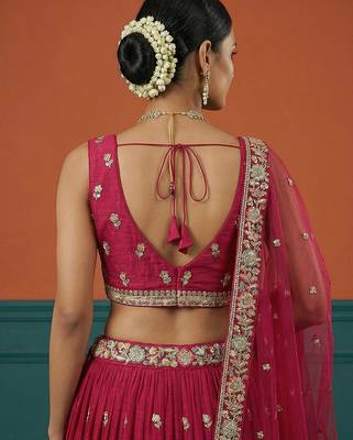 Women's Hot Pink Georgette Sequince Embroidered Lehenga Choli with Dupatta 3