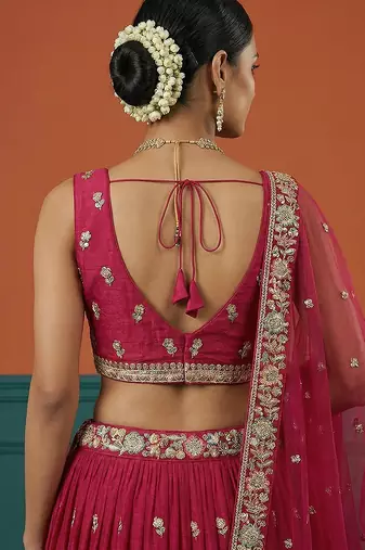 Women's Hot Pink Georgette Sequince Embroidered Lehenga Choli with Dupatta
