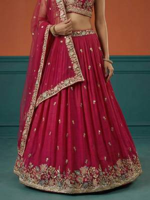Women's Hot Pink Georgette Sequince Embroidered Lehenga Choli with Dupatta 4