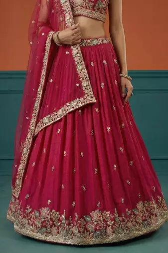 Women's Hot Pink Georgette Sequince Embroidered Lehenga Choli with Dupatta