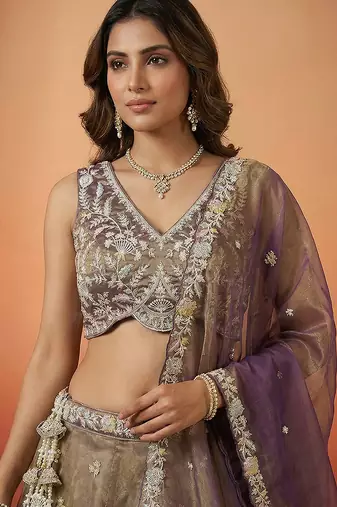 Women's Shade of Purple Tissue Moti with Embroidered Lehenga Choli with Dupatta