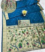 firozi zari woven paithani silk blend traditional saree with swarovski blouse piece