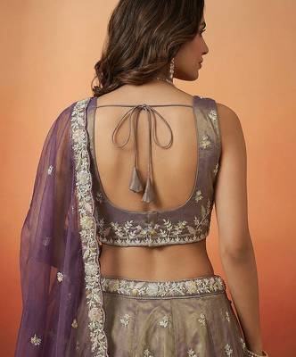 Women's Shade of Purple Tissue Moti with Embroidered Lehenga Choli with Dupatta 3