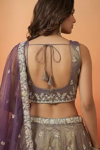 Women's Shade of Purple Tissue Moti with Embroidered Lehenga Choli with Dupatta