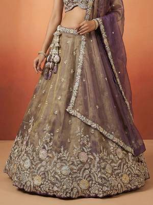 Women's Shade of Purple Tissue Moti with Embroidered Lehenga Choli with Dupatta 4