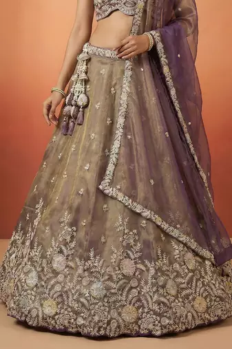 Women's Shade of Purple Tissue Moti with Embroidered Lehenga Choli with Dupatta