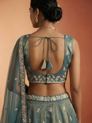 Women's Shade of Teal Tissue Moti with Embroidered Lehenga Choli with Dupatta 3