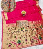 rani zari woven paithani silk blend traditional saree with swarovski blouse piece