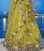 Women's Yellow Tissue Woolen Embroidered Lehenga Choli with Dupatta
