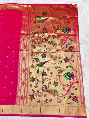 rani zari woven paithani silk blend traditional saree with swarovski blouse piece 2